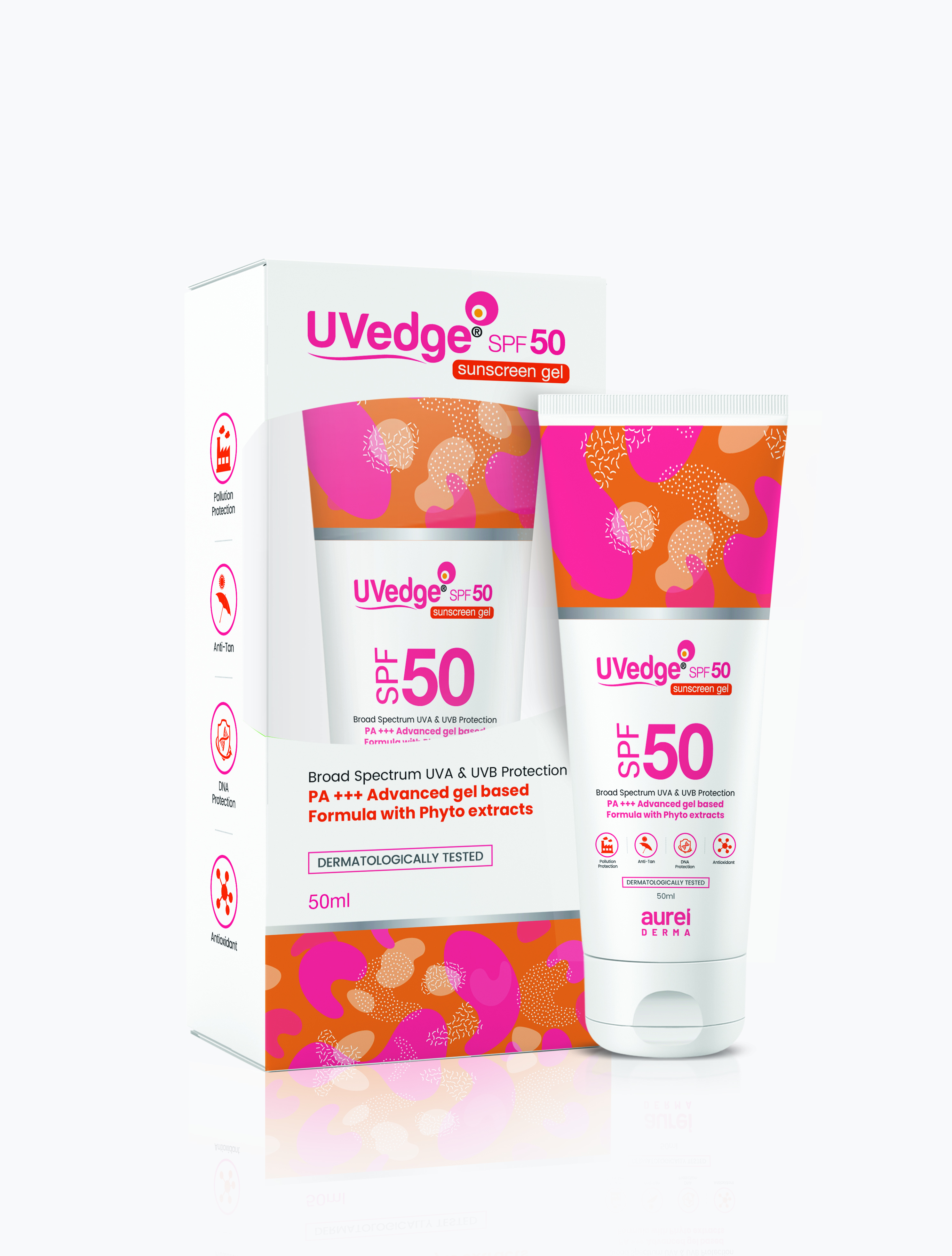 UVedge SPF-50 Gel - Non-sticky gel texture sunscreen with SPF-50 PA+++ protection against harmful UVA/UVB rays and pollution damage